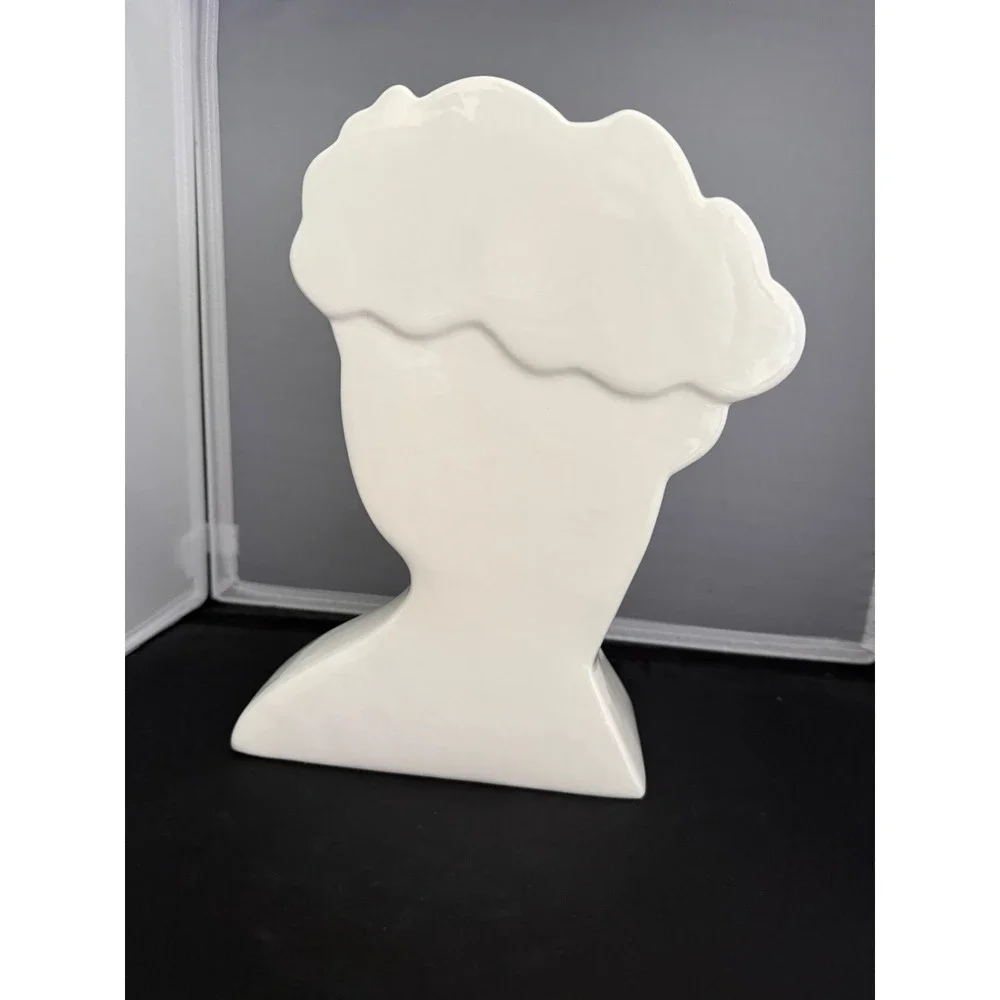 Goddess Bust Vase Greek Ceramic Head Minimalist Line Art White Black Floral Vase